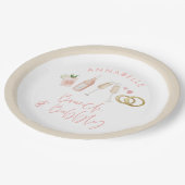 Roze, girale cocktailbrunch en bubbly bridal papieren bordje (Gekanteld)