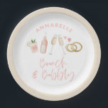 Roze, girale cocktailbrunch en bubbly bridal papieren bordje<br><div class="desc">Roze,  moderne cocktailscript vrijgezellenfeest bord party design.</div>