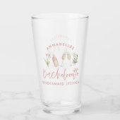 Roze, girale cocktailflorale waterverf bachelorett glas (Achterkant)