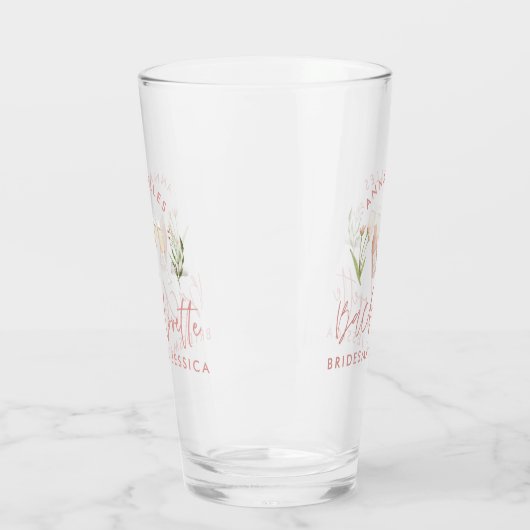 Roze, girale cocktailflorale waterverf bachelorett glas (Links)