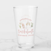 Roze, girale cocktailflorale waterverf bachelorett glas (Voorkant)