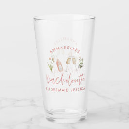 Roze, girale cocktailflorale waterverf bachelorett glas