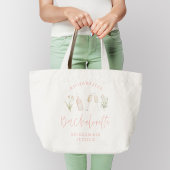 Roze, girale cocktailflorale waterverf bachelorett grote tote bag