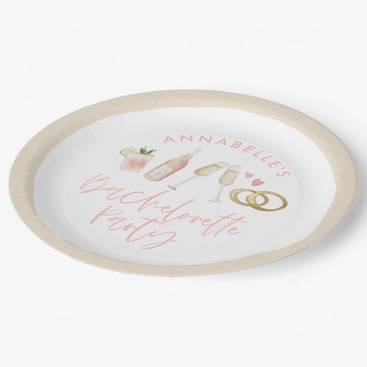 Roze, girale, moderne cocktailscriptie bachelorett papieren bordje (Gekanteld)