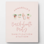 Roze, girale, moderne script bachelorette sanitize fotoplaat (Voorkant)