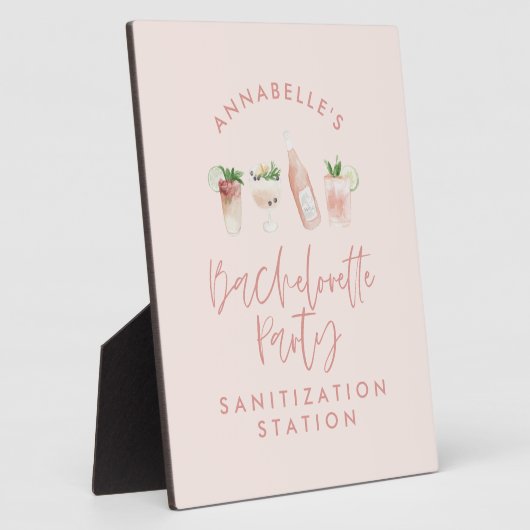 Roze, girale, moderne script bachelorette sanitize fotoplaat (Zijkant)