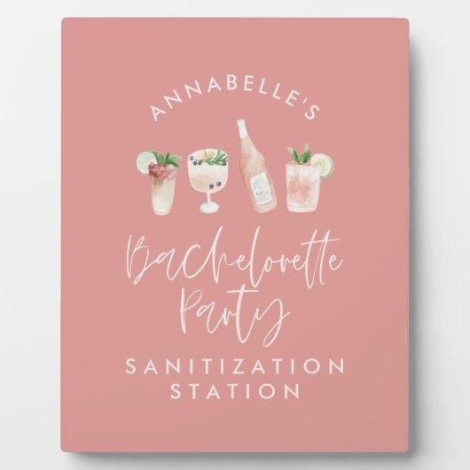 Roze, girale, moderne script bachelorette sanitize fotoplaat (Voorkant)