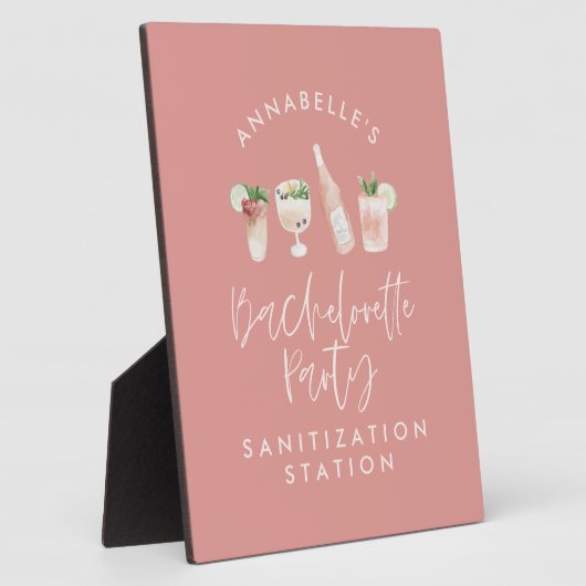 Roze, girale, moderne script bachelorette sanitize fotoplaat (Zijkant)