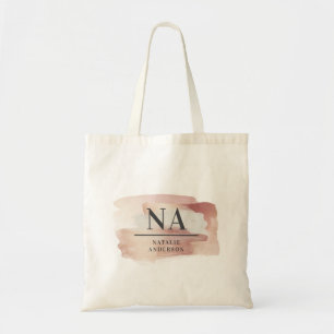 Roze girale rozen monogram modern stijlvol tote bag