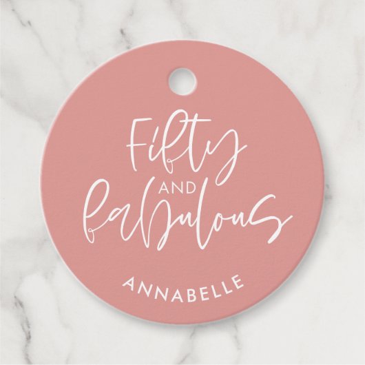 Roze girale waterverf 50 en geweldige verjaardag bedankjes labels (Voorkant)