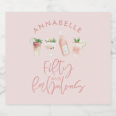 Roze girale waterverf 50 en geweldige verjaardag bier etiket (Enkel label)