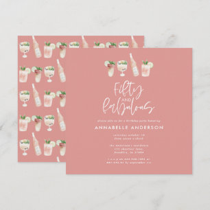 Roze, girale waterverf 50 en geweldige verjaardag  kaart