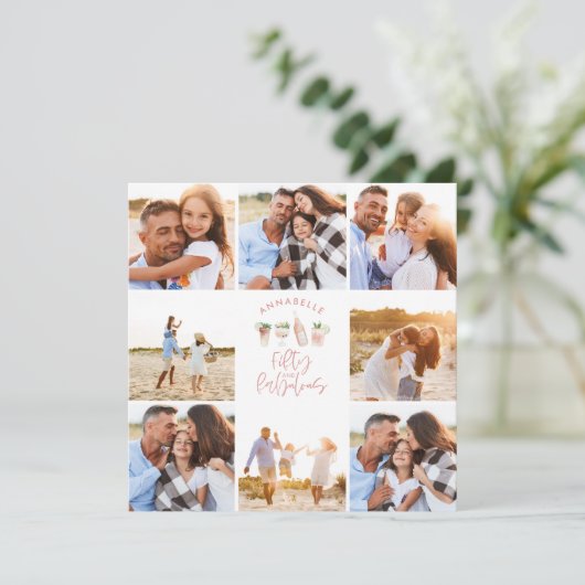 Roze girale waterverf 50 en geweldige verjaardag kaart (Staand voorkant)