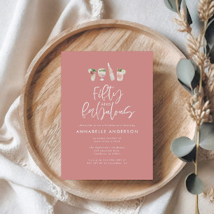 Roze girale waterverf 50 en geweldige verjaardag kaart