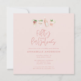 Roze girale waterverf 50 en geweldige verjaardag kaart