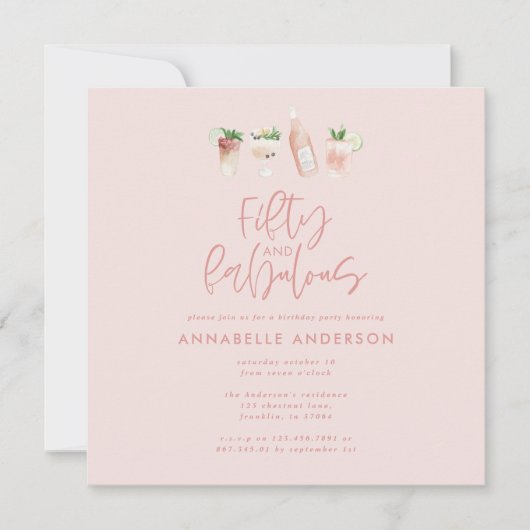 Roze girale waterverf 50 en geweldige verjaardag kaart (Voorkant)