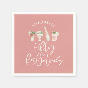 Roze girale waterverf 50 en geweldige verjaardag servet