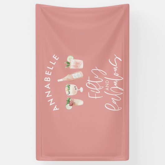 Roze girale waterverf 50 en geweldige verjaardag spandoek (Verticaal)