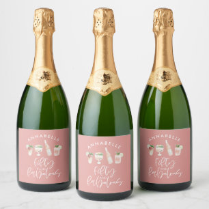 Roze girale waterverf 50 en geweldige verjaardag sparkling wijnetiket