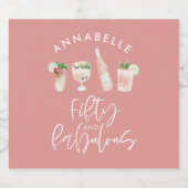 Roze girale waterverf 50 en geweldige verjaardag sparkling wijnetiket (Enkel label)