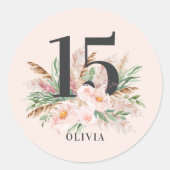 Roze girale waterverf florale leeftijd elegante ve ronde sticker (Voorkant)