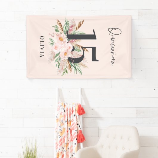 Roze girale waterverf florale leeftijd elegante ve spandoek (Insitu)