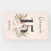 Roze girale waterverf florale leeftijd elegante ve spandoek (Horizontaal)