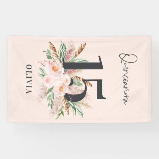 Roze girale waterverf florale leeftijd elegante ve spandoek (Horizontaal)