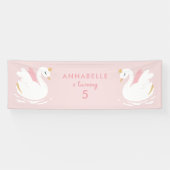 Roze girale zwanenelegante verjaardagsbanner spandoek (Horizontaal)