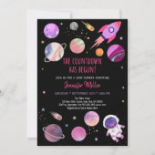 Roze Girl Astronaut Space Baby shower Kaart (Voorkant)