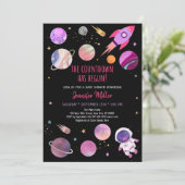 Roze Girl Astronaut Space Baby shower Kaart (Staand voorkant)