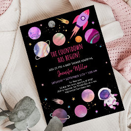 Roze Girl Astronaut Space Baby shower Kaart