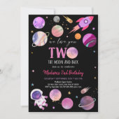 Roze Girl Astronaut Space Two The Moon Birthday Kaart (Voorkant)