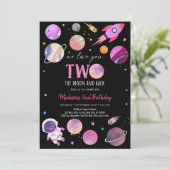 Roze Girl Astronaut Space Two The Moon Birthday Kaart (Staand voorkant)