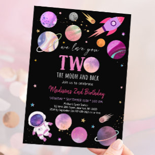 Roze Girl Astronaut Space Two The Moon Birthday Kaart