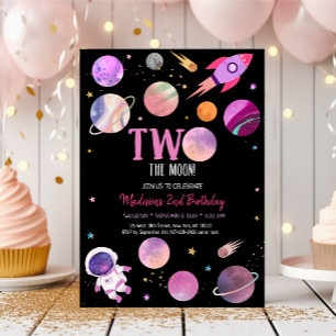 Roze Girl Astronaut Space Two The Moon Birthday Kaart