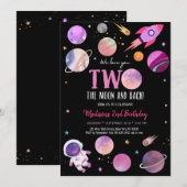 Roze Girl Astronaut Space Two The Moon Birthday Kaart (Voorkant / Achterkant)