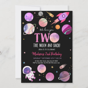 Roze Girl Astronaut Space Two The Moon Birthday Kaart