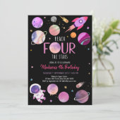 Roze Girl Astronaut Space Vierde verjaardag Kaart (Staand voorkant)