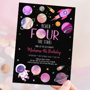 Roze Girl Astronaut Space Vierde verjaardag Kaart