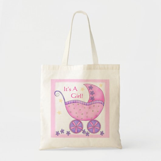 Roze Girl Baby Buggy Carriage Gepersonaliseerd Tote Bag (Voorkant)