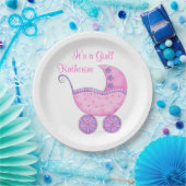 Roze Girl Baby Buggy is een meisjesnaam op maat Papieren Bordje (Feest)