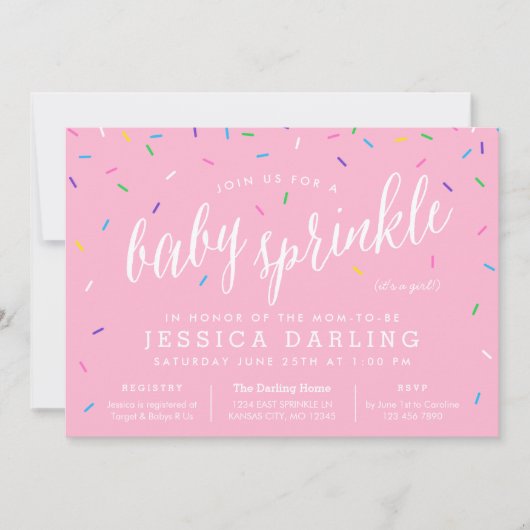 Roze Girl Baby Sprinkle Invitations Kaart (Voorkant)