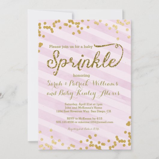 Roze Girl Baby Sprinkle Shower Kaart (Voorkant)