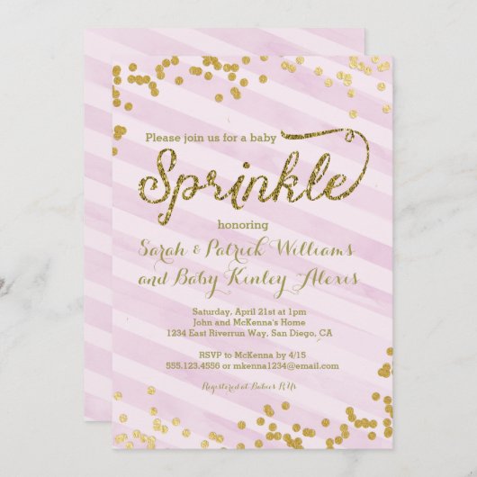 Roze Girl Baby Sprinkle Shower Kaart (Voorkant / Achterkant)