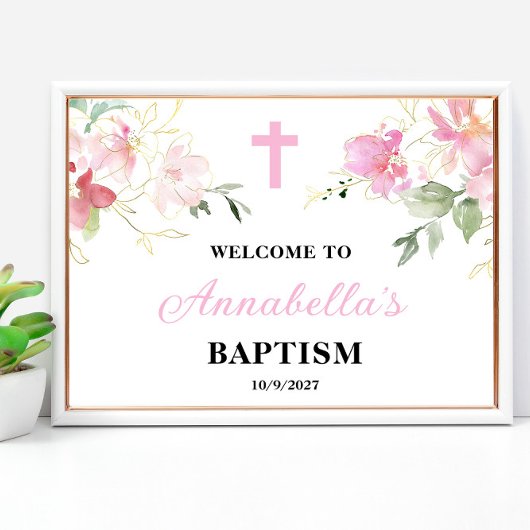 Roze Girl Baptism Welcome Sign Poster