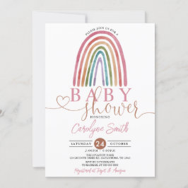 Roze Girl Boho Waterverf Rainbow Baby shower Kaart