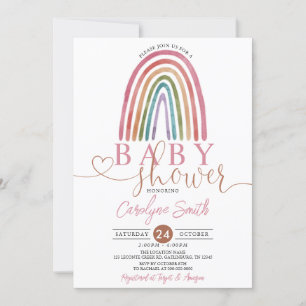 Roze Girl Boho Waterverf Rainbow Baby shower Kaart