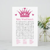 Roze Girl Crown Baby shower Word Search Game (Staand voorkant)