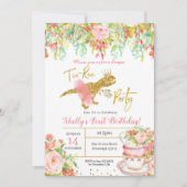 Roze Girl Dinosaur Tea-Rex Party Invitation Kaart (Voorkant)